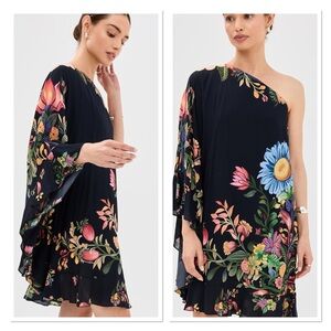 NWOT Borgo de Nor Sheye Viscose Crepe Dress in Sierra Placement Black 14